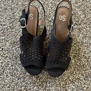 SO Women's Black Crochet Wedge Sandals